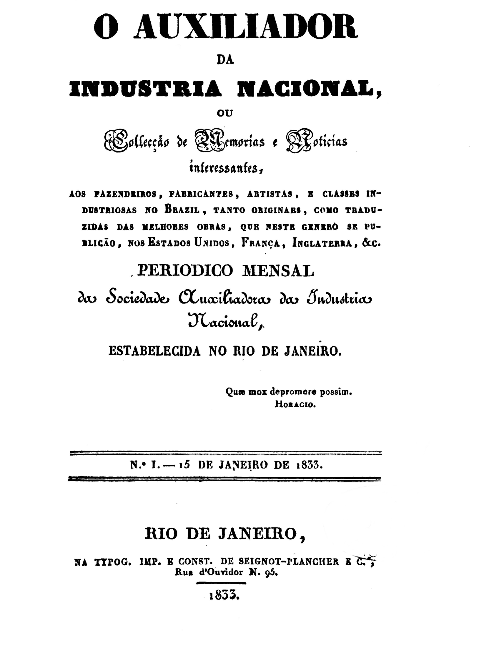 O Auxiliador da Indústria Nacional cover image from 1833